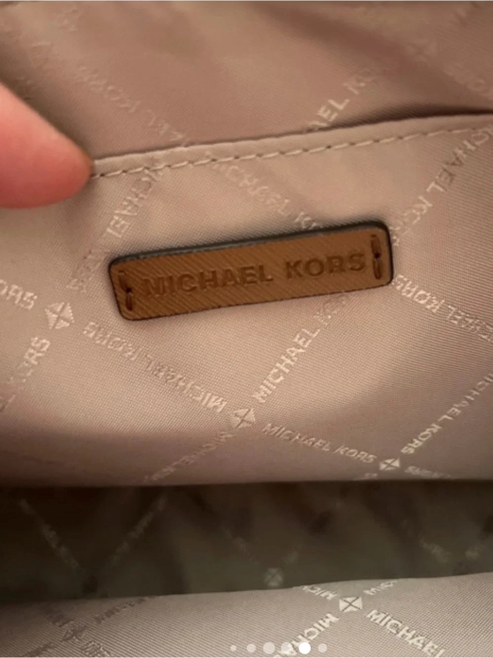 Michael Kors women Beige MK Logo Messenger Bag with Tan Trim